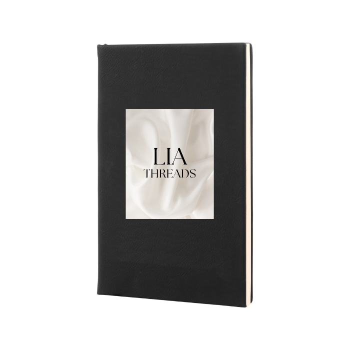 Black notebook with 'LIA THREADS' logo on a white background.